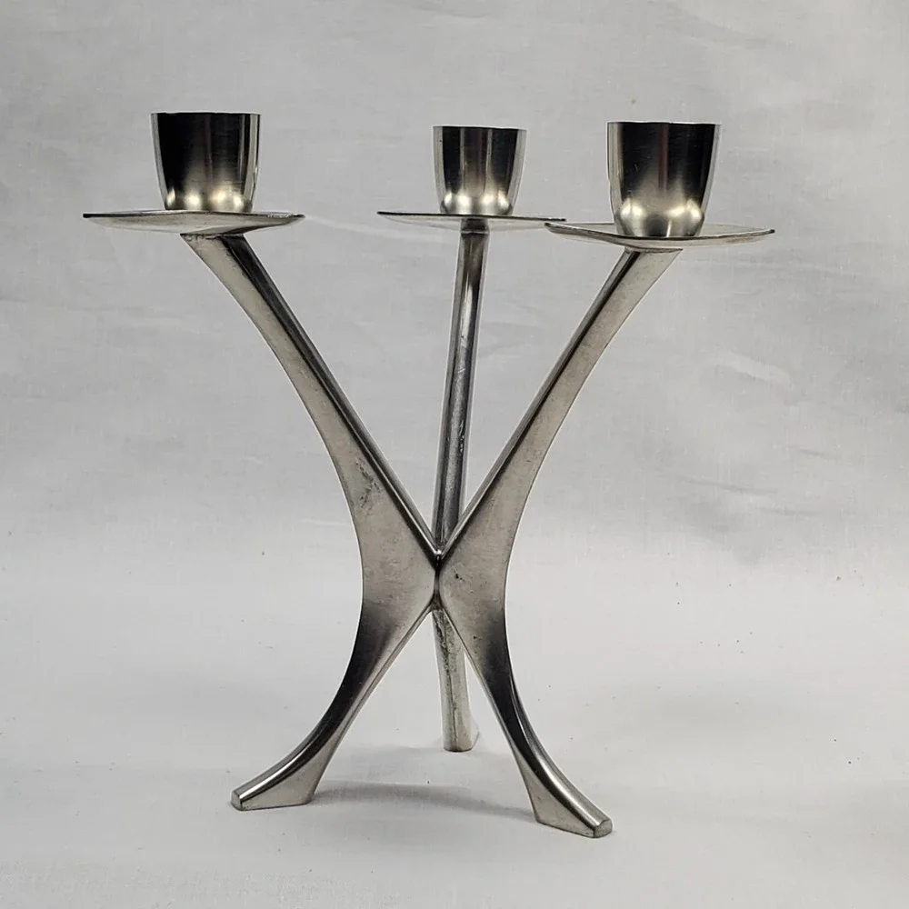 Pewter Brodrene Mylius BM of Norway Modernist Triple Candle Holder 6.5
